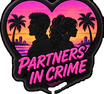 Pin's couple en silhouette dans un cœur néon, palmiers et skyline pour sabots — Pins & Co