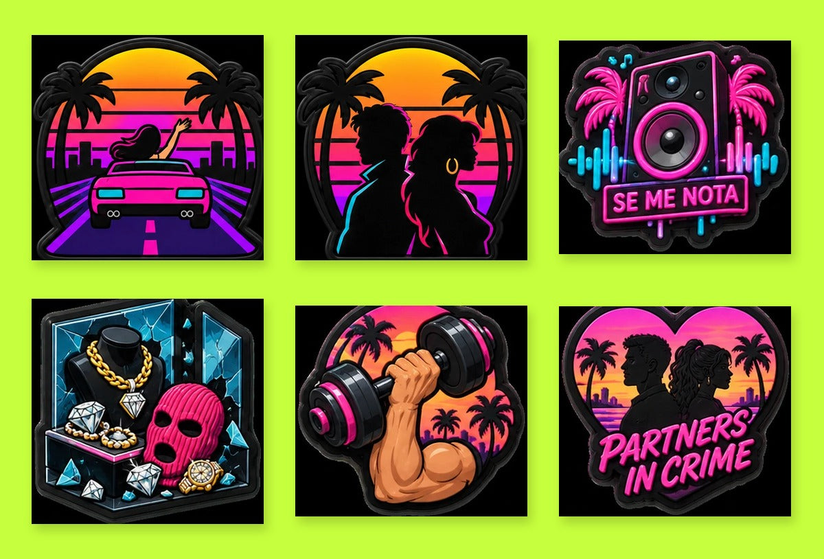 Pack Néon Miami — 6 pin's exclusifs — six pin's pour Crocs et sabots perforés